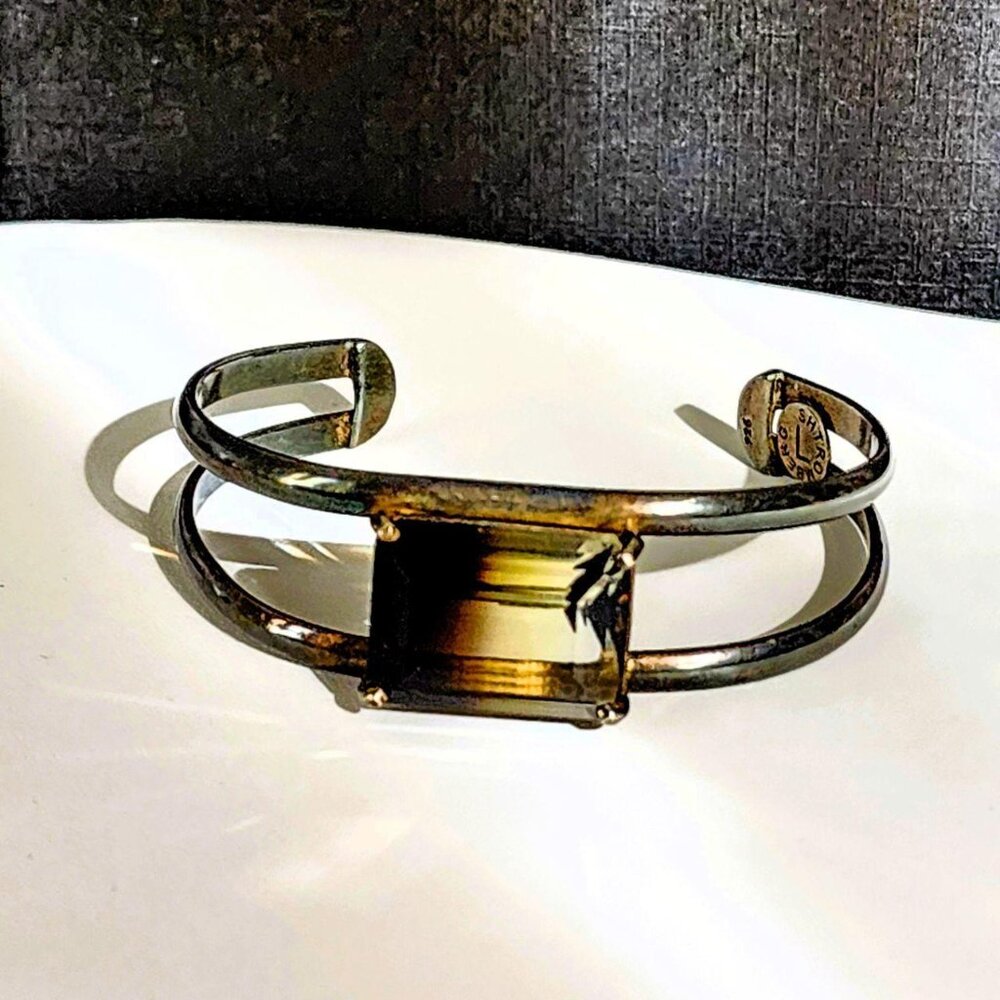 Vintage Sterling Silver L Shtromberg Smokey Quartz  Cuff Bracelet Rare - Picture 6 of 8